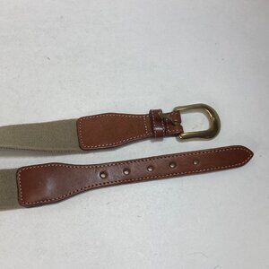 Lands End Mens Canvas & Leather Belt With Solid Brass Buckle Size 32 Vintage